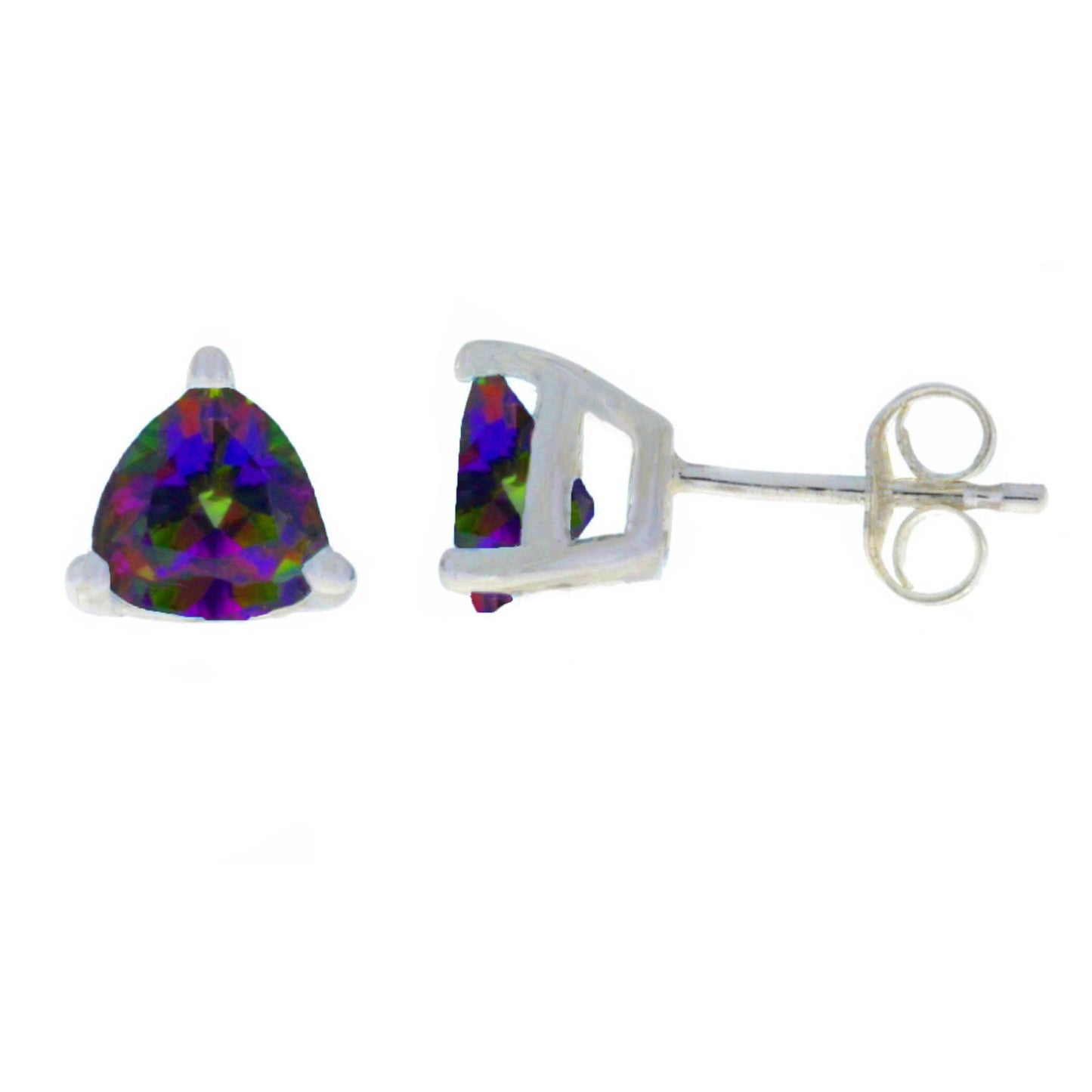 14Kt Gold Natural Mystic Topaz Trillion Stud Earrings