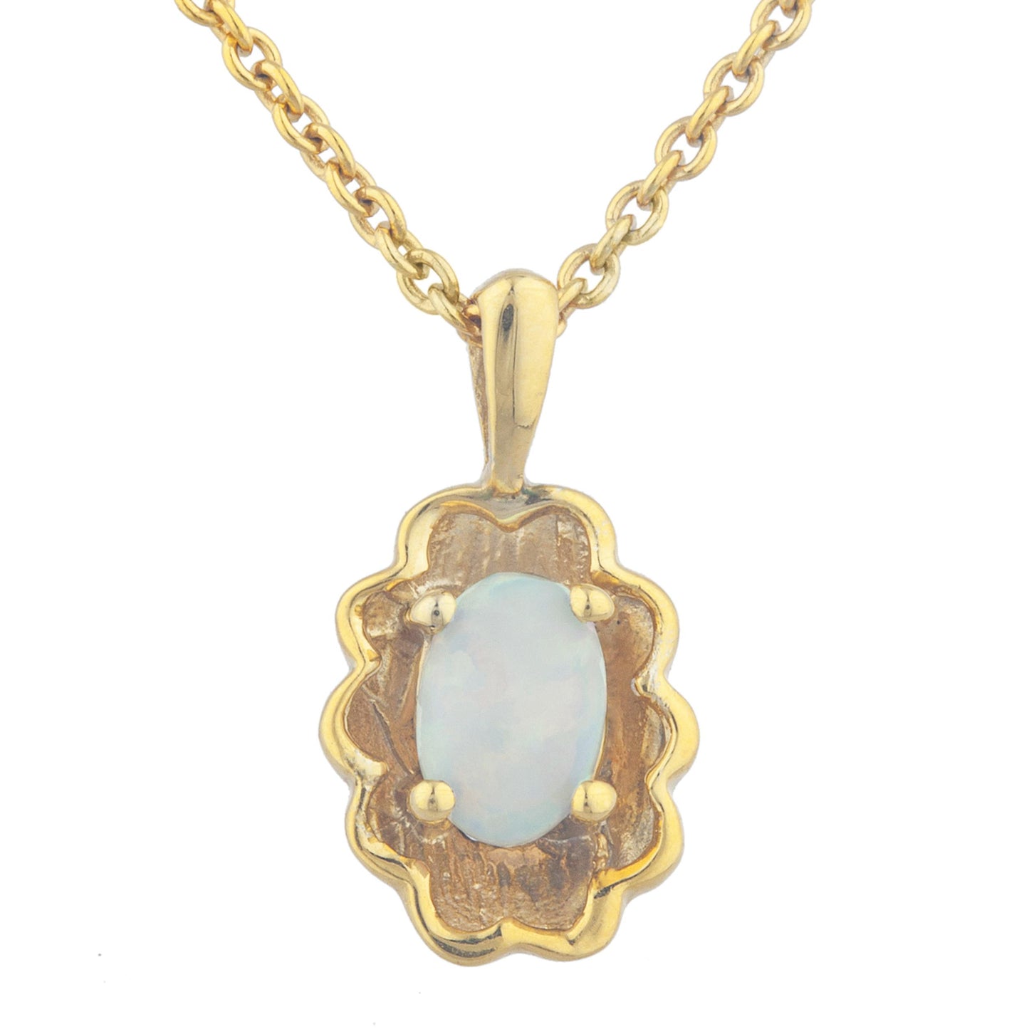 14Kt Yellow Gold Plated Genuine Opal Oval Design Pendant