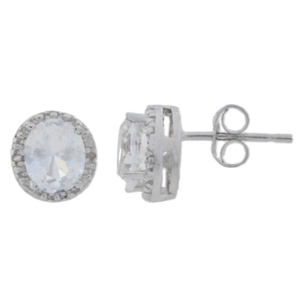 2 Ct White Topaz & Diamond Round Stud Earrings .925 Sterling Silver