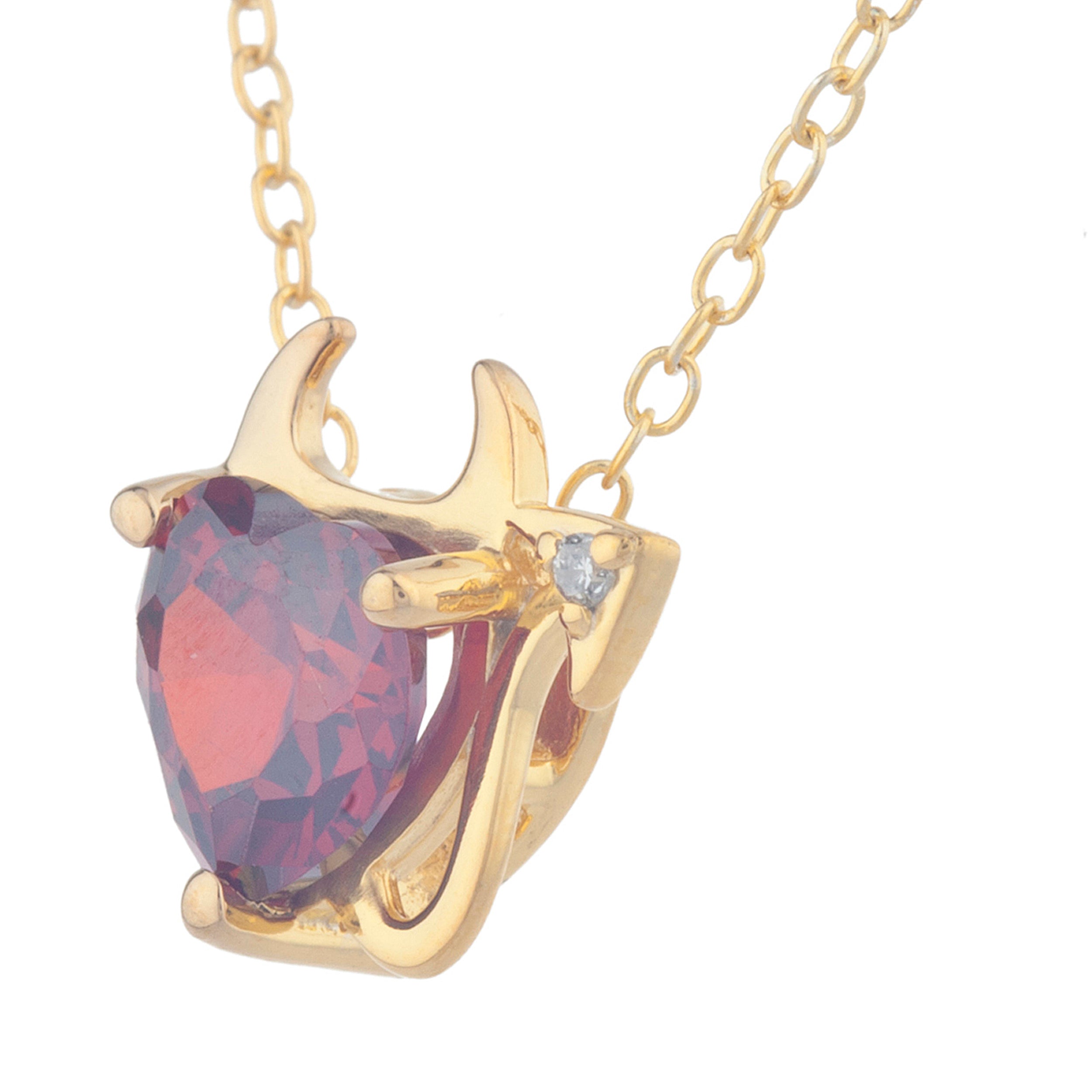 14Kt Gold 1.5 Ct Garnet & Diamond Devil Heart Pendant Necklace
