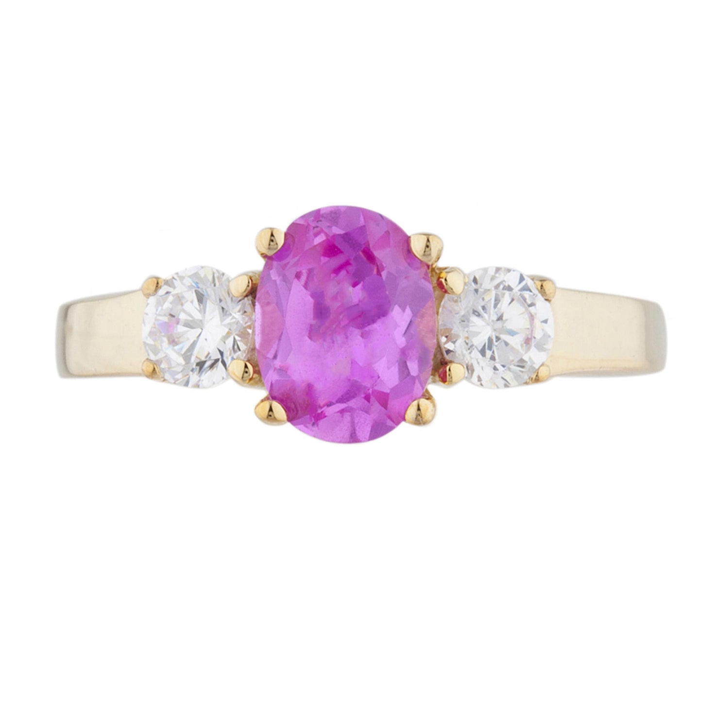 14Kt Gold 2 Ct Pink Sapphire & Zirconia Oval Ring