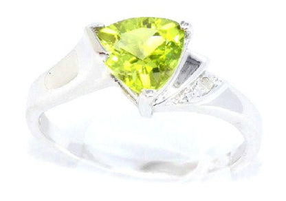 1.5 Ct Peridot & Diamond Trillion Ring .925 Sterling Silver Rhodium Finish