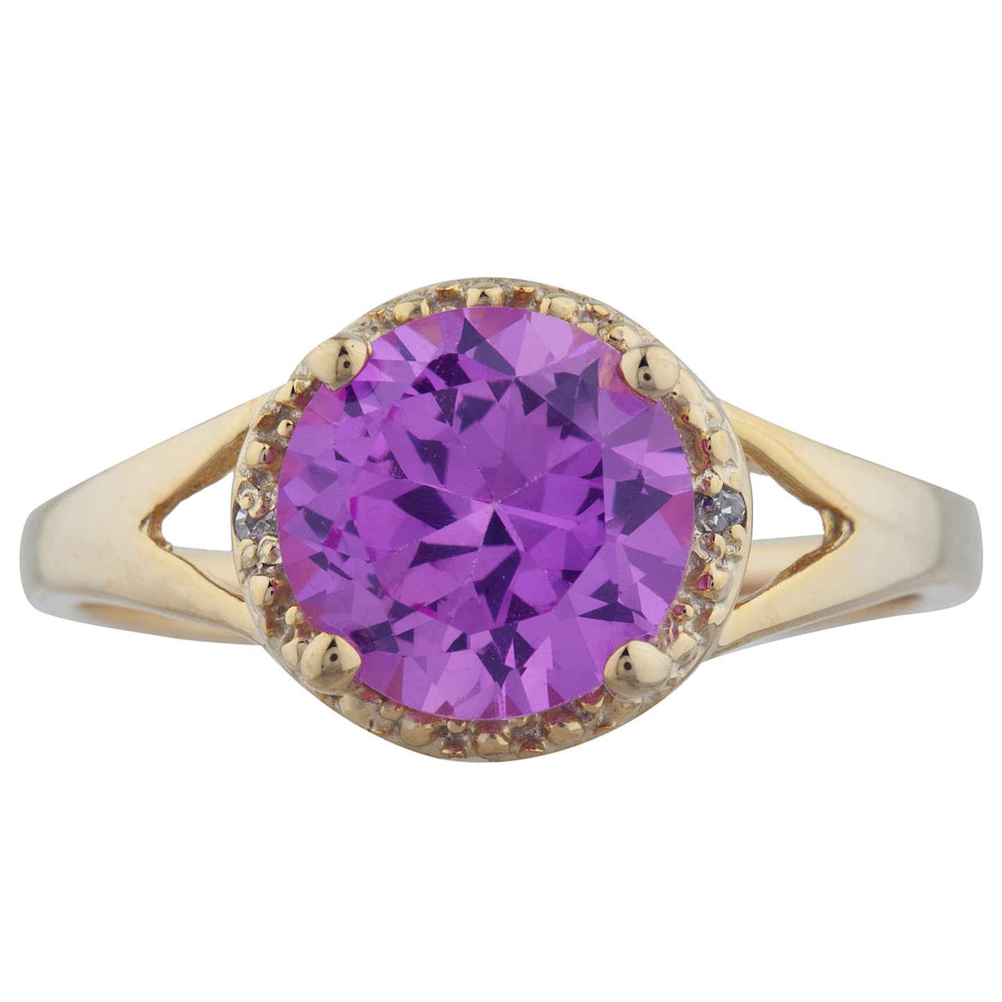 14Kt Gold 2 Ct Pink Sapphire & Diamond Halo Design Round Ring