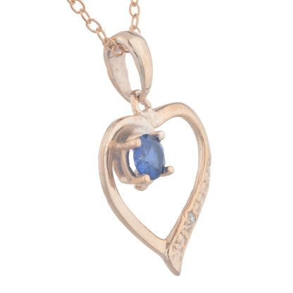 14Kt Rose Gold Plated Blue Sapphire & Diamond Heart Pendant