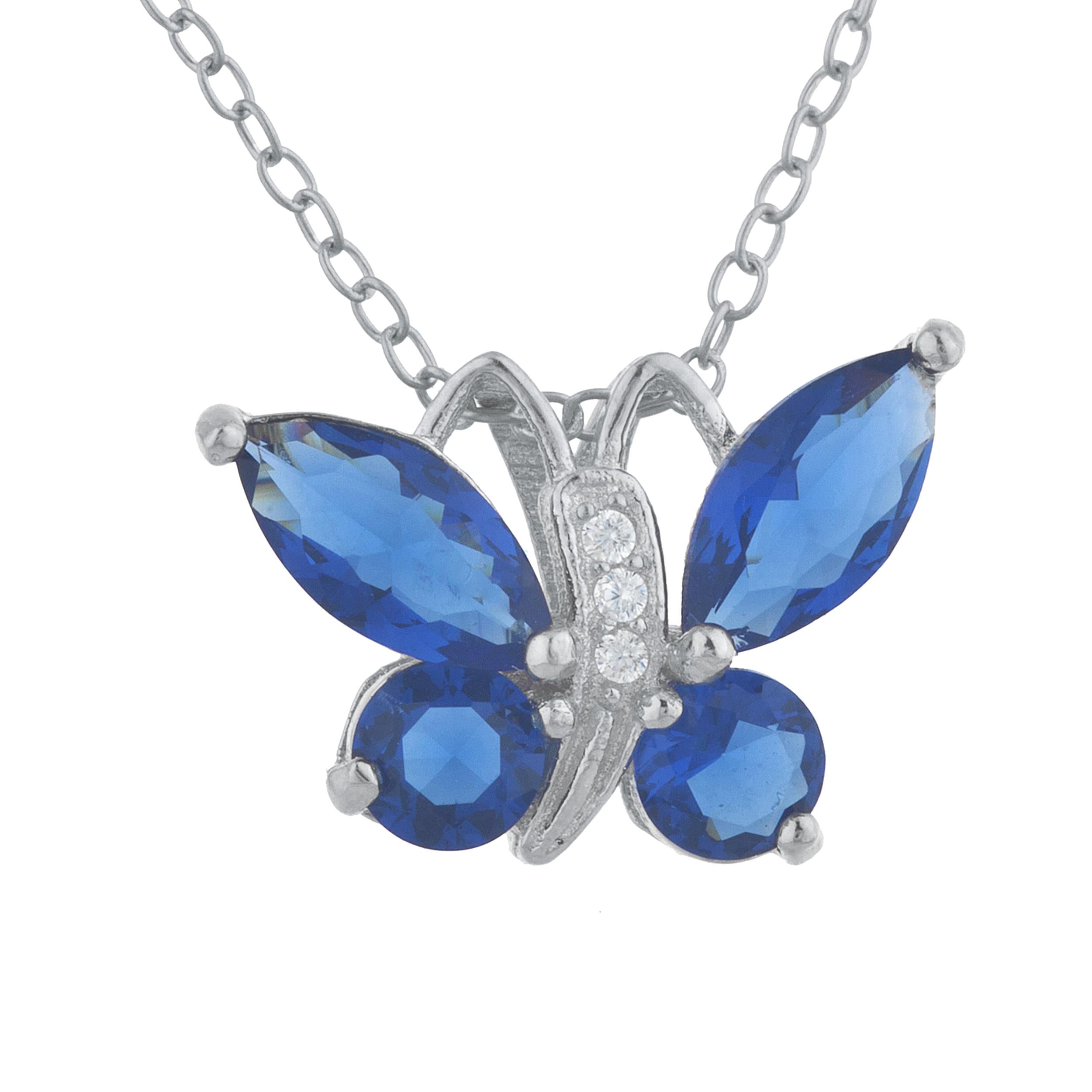 Blue Sapphire Butterfly Pendant .925 Sterling Silver