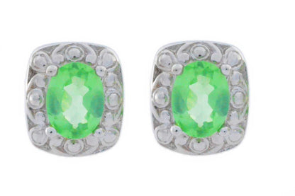 3 Ct Green Sapphire Oval Stud Earrings .925 Sterling Silver