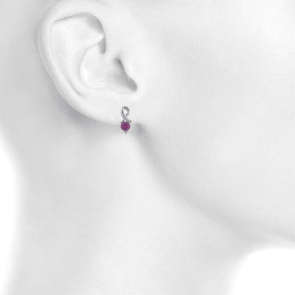 1 Ct Created Ruby & Diamond Round Design Stud Earrings 14Kt White Gold