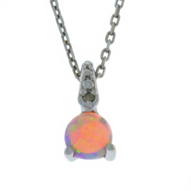 14Kt Gold Pink Opal Dainty Round Pendant Necklace