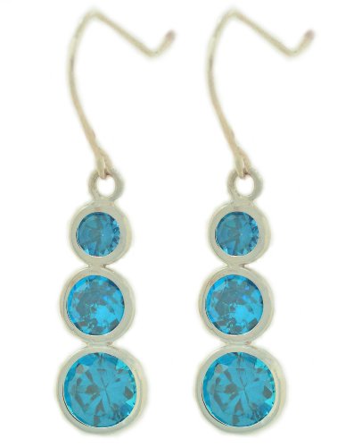 3 Bezel London Blue Topaz Dangle Earrings .925 Sterling Silver