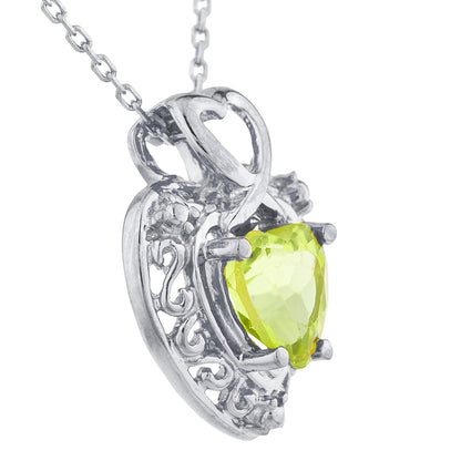 1.5 Ct Peridot Heart Design Pendant .925 Sterling Silver