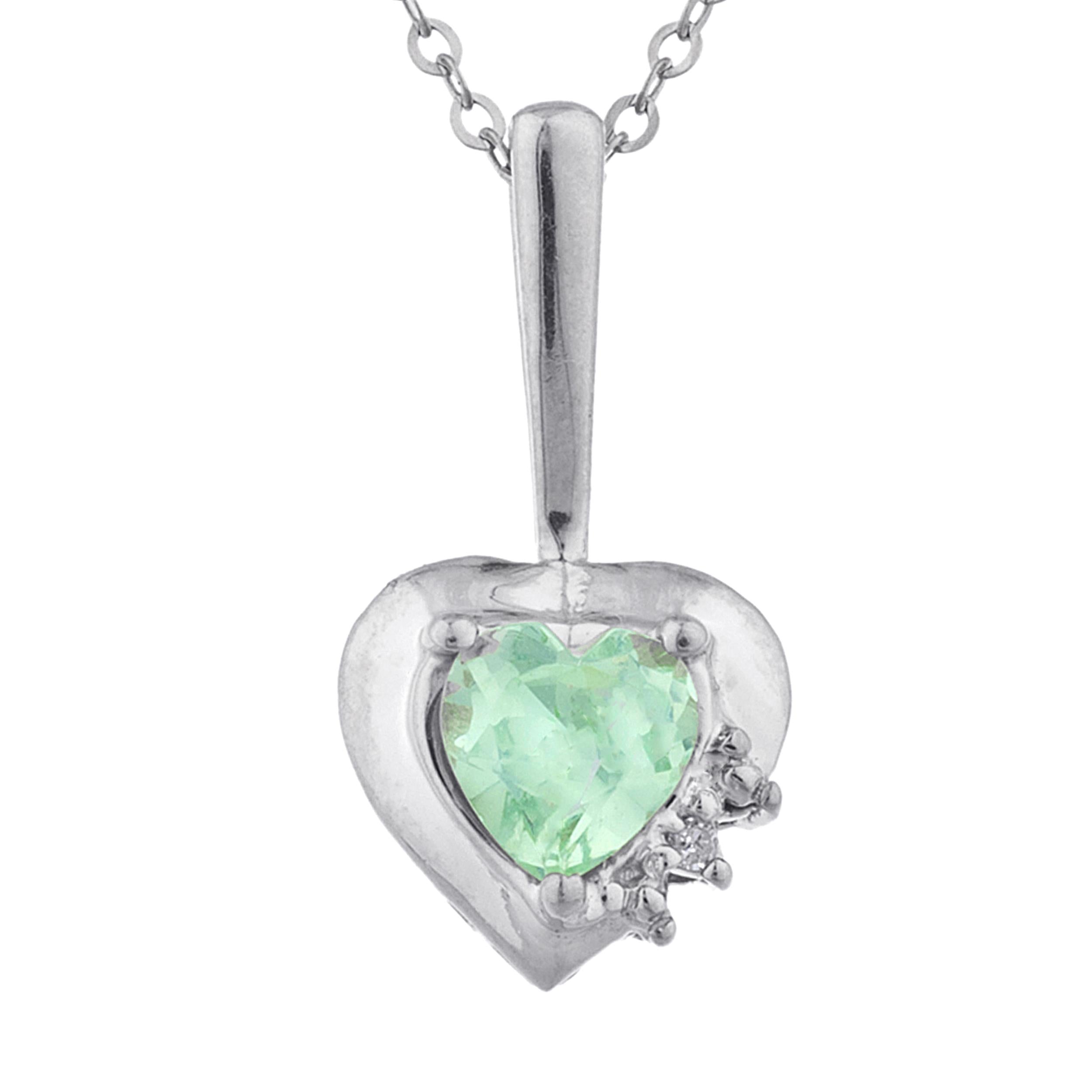 14Kt Gold Green Sapphire & Diamond Heart Design Pendant Necklace