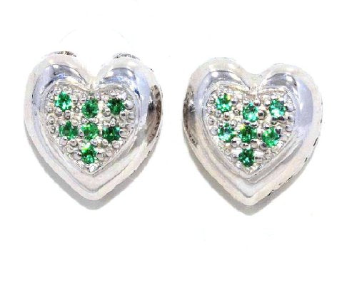 Always & Forever Engraving Emerald Heart Stud Earrings .925 Sterling Silver