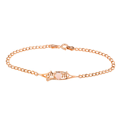 Pink Opal & Diamond Heart Mom Bracelet 14Kt Rose Gold Plated Over .925 Sterling Silver