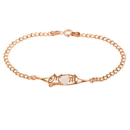 Genuine Opal & Diamond Heart Mom Bracelet 14Kt Rose Gold Plated Over .925 Sterling Silver