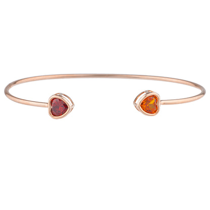 14Kt Gold Garnet & Orange Citrine Heart Bezel Bangle Bracelet