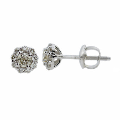 14Kt Gold 1 Ct Genuine Natural Diamond Halo Stud Earrings