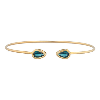 14Kt Gold London Blue Topaz Pear Bezel Bangle Bracelet