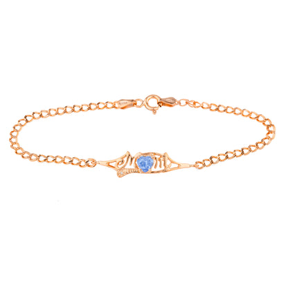 Tanzanite & Diamond Heart Mom Bracelet 14Kt Rose Gold Plated Over .925 Sterling Silver