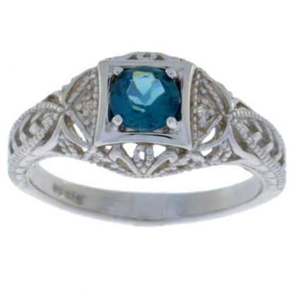 0.50 Ct London Blue Topaz & Diamond Round Ring .925 Sterling Silver