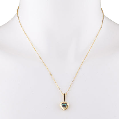 14Kt Gold Natural Mystic Topaz & Diamond Heart Design Pendant Necklace