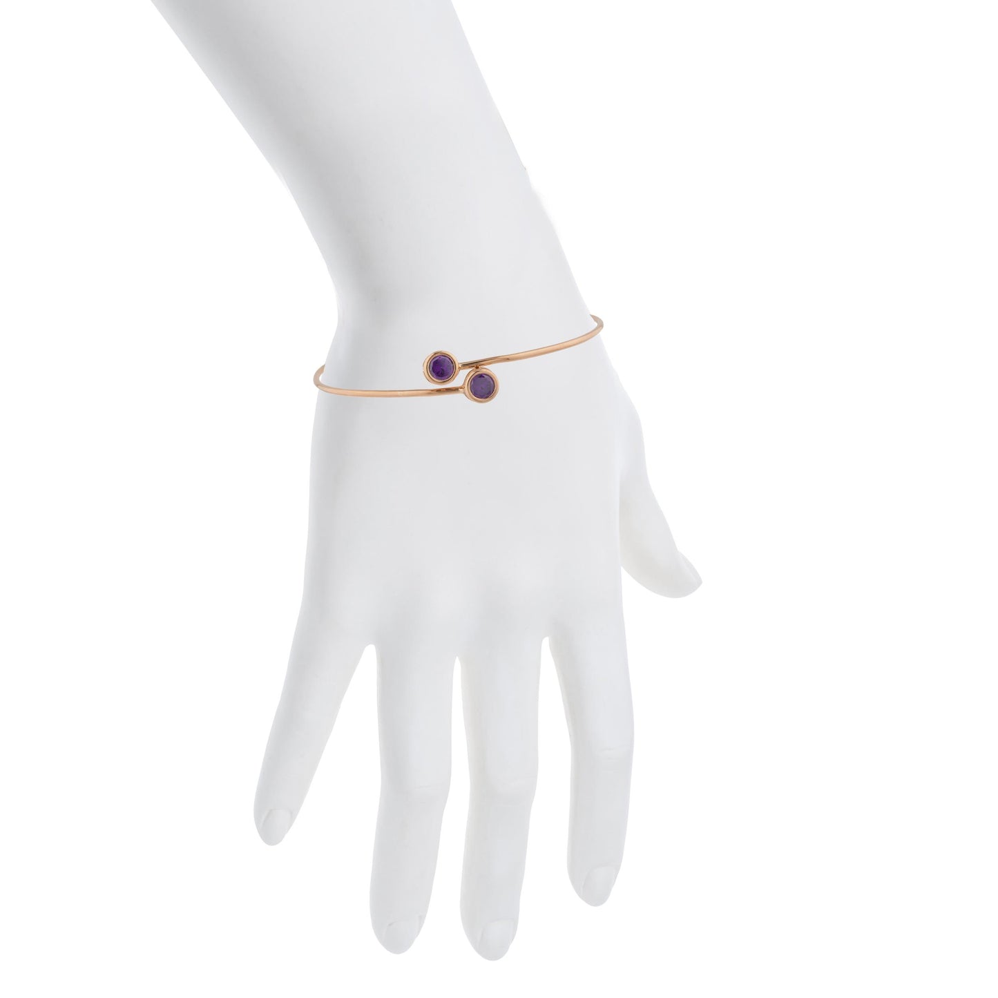 14Kt Rose Gold Plated Amethyst Round Bezel Bangle Bracelet