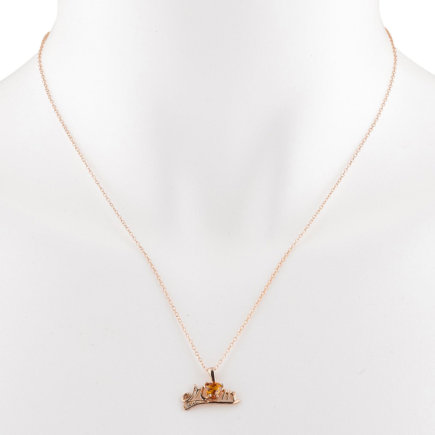 14Kt Rose Gold Plated Orange Citrine & Diamond Heart Mom Pendant