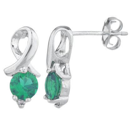 1 Ct Emerald & Diamond Round Design Stud Earrings 14Kt White Gold