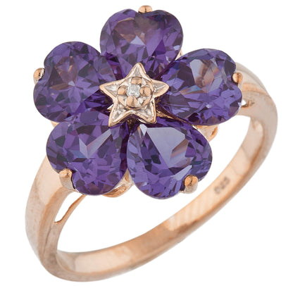 14Kt Gold Alexandrite & Diamond Heart Flower Design Ring