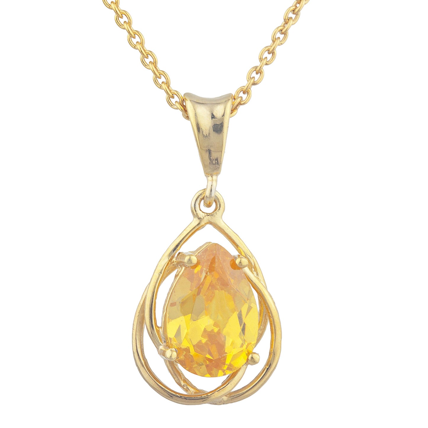 14Kt Gold 2 Ct Yellow Citrine Pear Teardrop Design Pendant Necklace