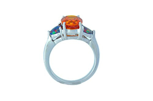 3 Ct Orange Citrine Oval & Black Opal Heart Ring .925 Sterling Silver Rhodium Finish