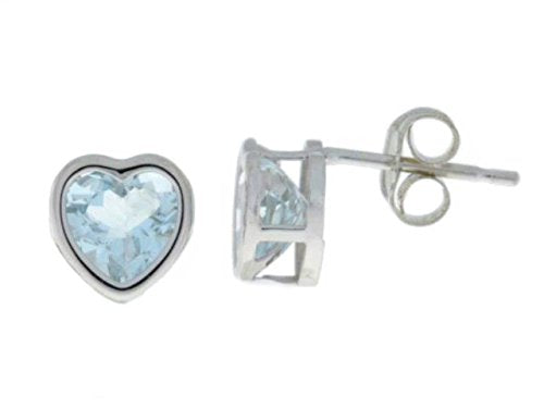 2 Ct Natural Aquamarine Heart Bezel Stud Earrings .925 Sterling Silver