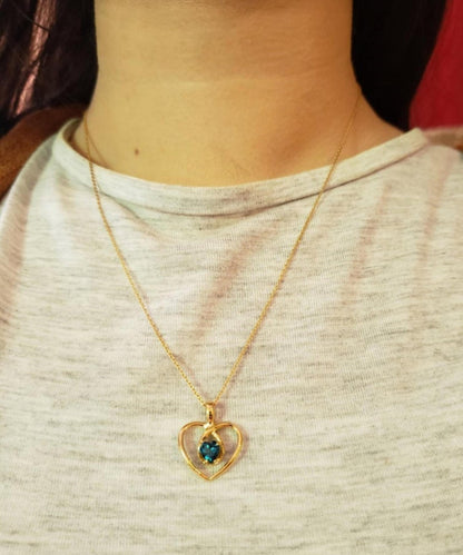 14Kt Gold London Blue Topaz Heart Design Pendant Necklace