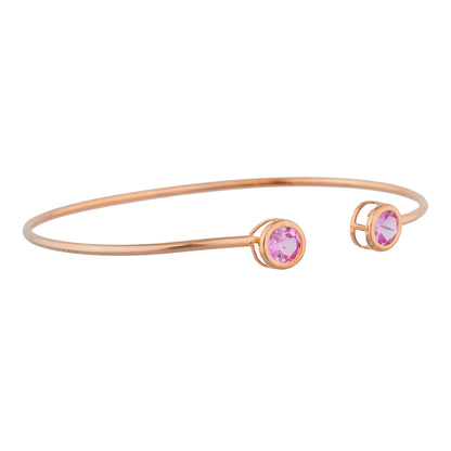 14Kt Gold Pink Sapphire Round Bezel Bangle Bracelet