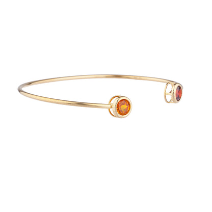 Garnet & Orange Citrine Round Bezel Bangle Bracelet 14Kt Yellow Gold Plated Over .925 Sterling Silver