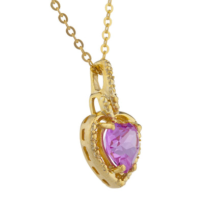 14Kt Gold Pink Sapphire Heart Design Pendant Necklace