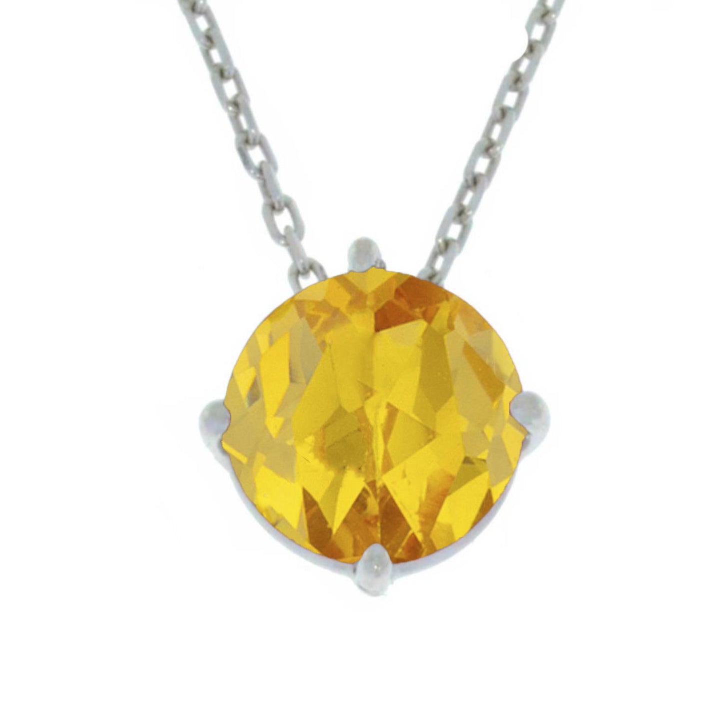 14Kt Gold Yellow Citrine Round Pendant Necklace