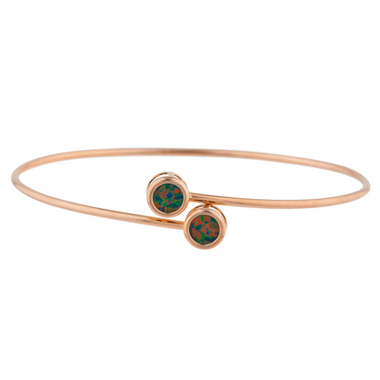 14Kt Rose Gold Plated Black Opal Round Bezel Bangle Bracelet