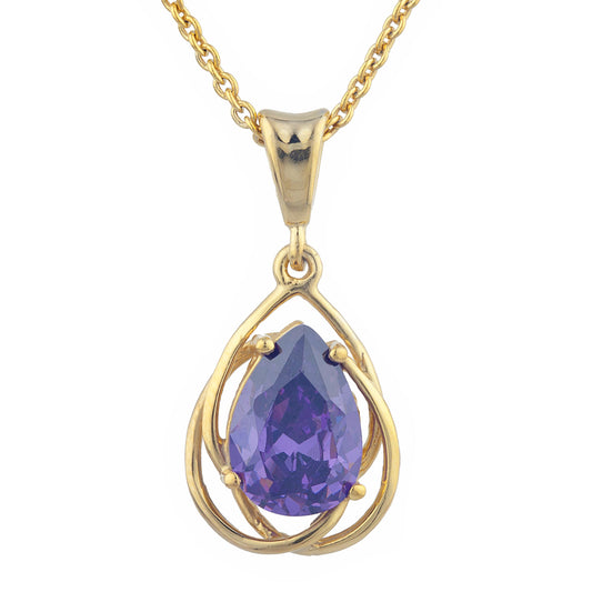 14Kt Gold 2 Ct Amethyst Pear Teardrop Design Pendant Necklace