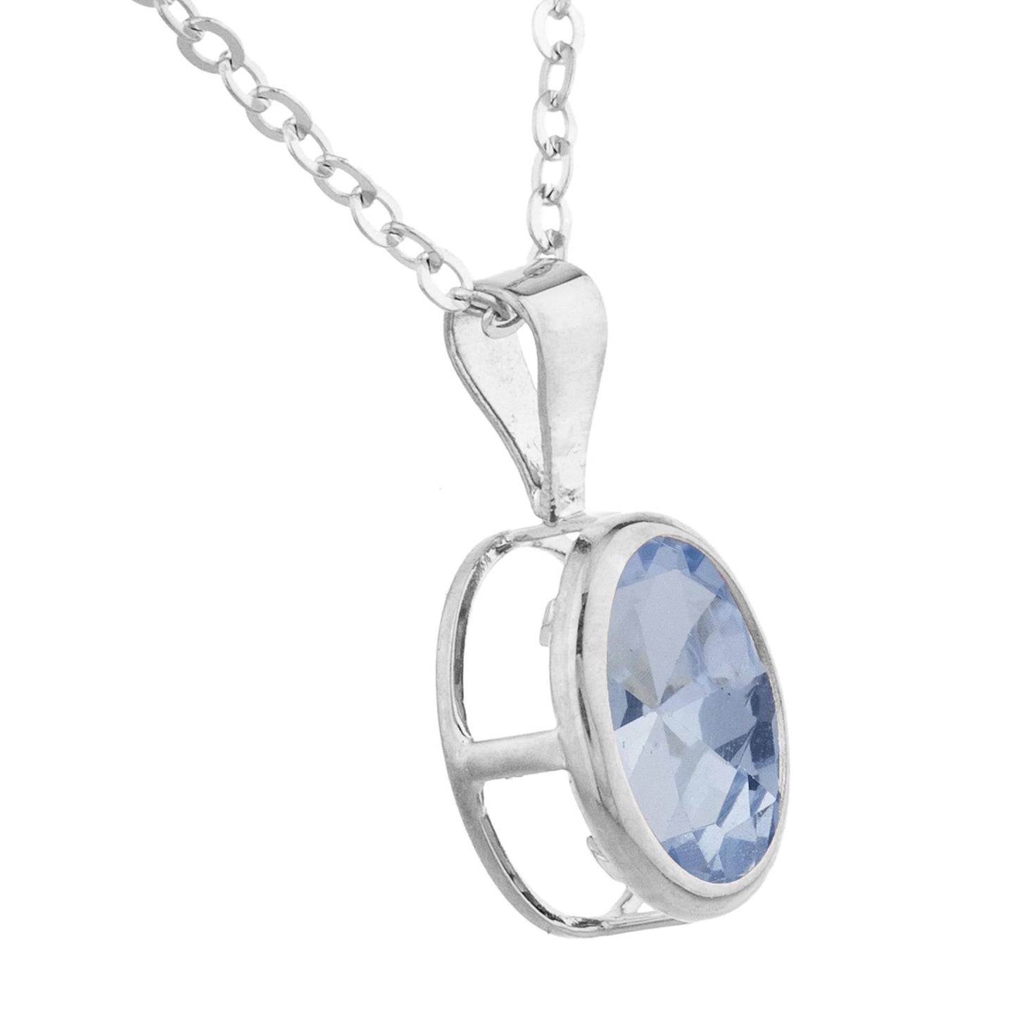 14Kt Gold Aquamarine Oval Bezel Pendant Necklace