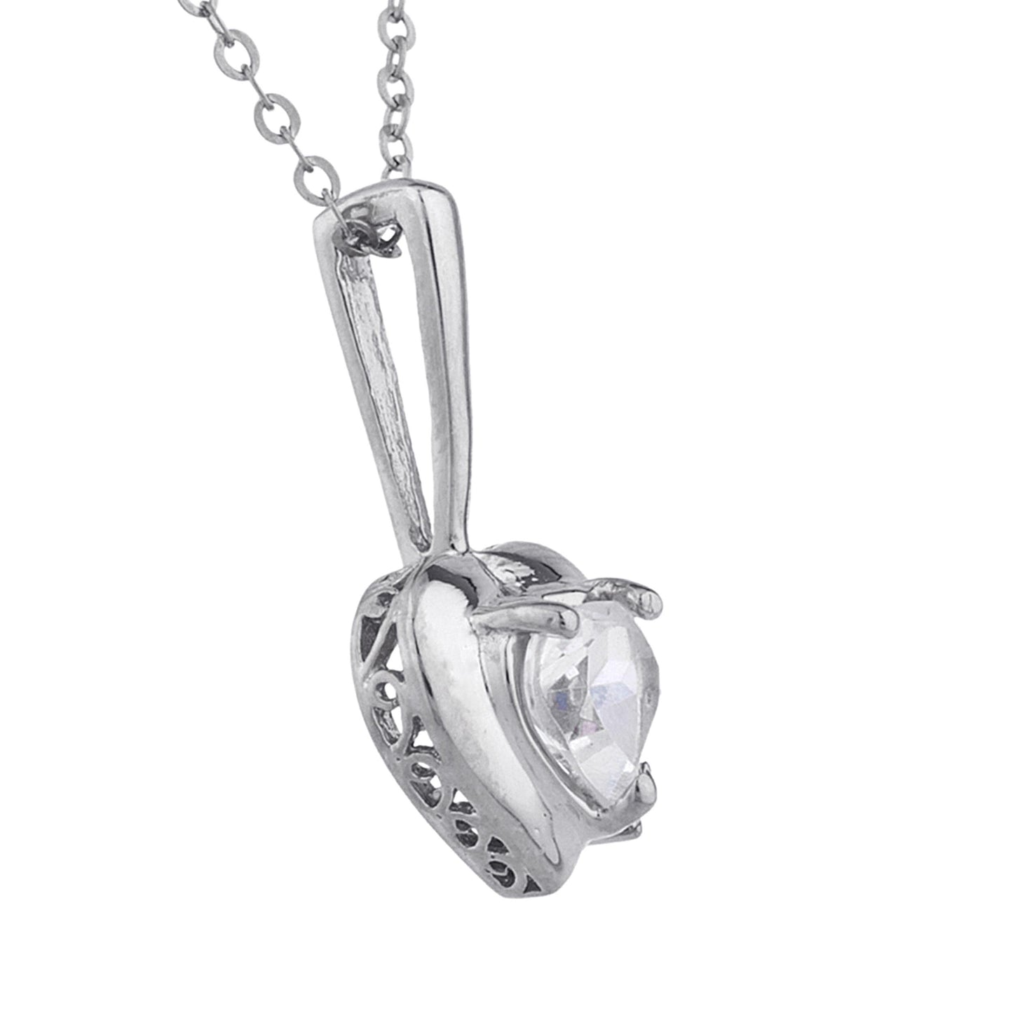 14Kt Gold Zirconia & Diamond Heart Design Pendant Necklace