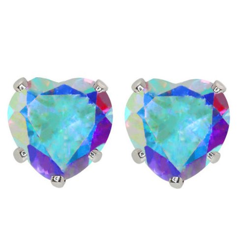 2 Ct Genuine Mercury Mist Mystic Topaz Heart Stud Earrings .925 Sterling Silver