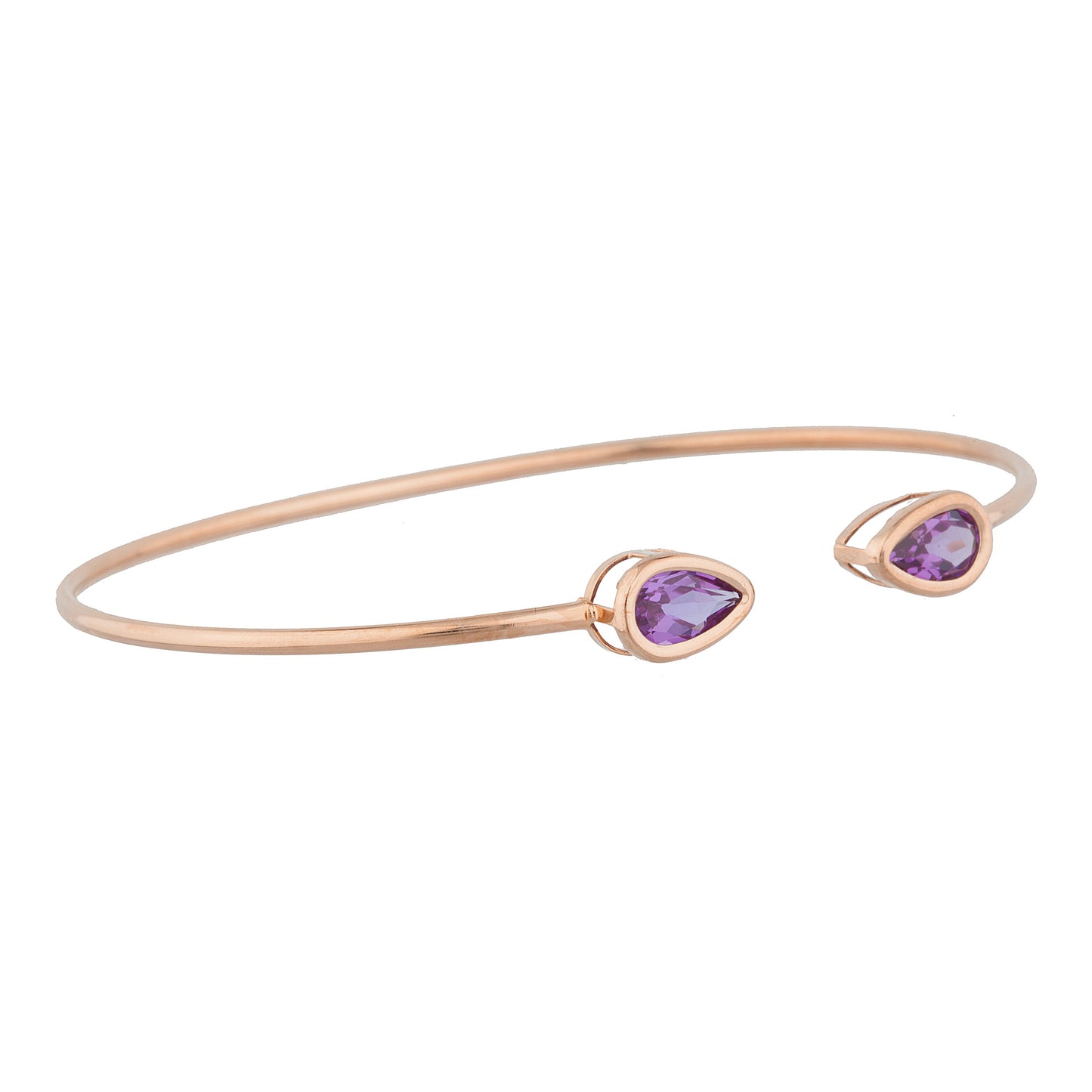 14Kt Rose Gold Plated Alexandrite Pear Bezel Bangle Bracelet