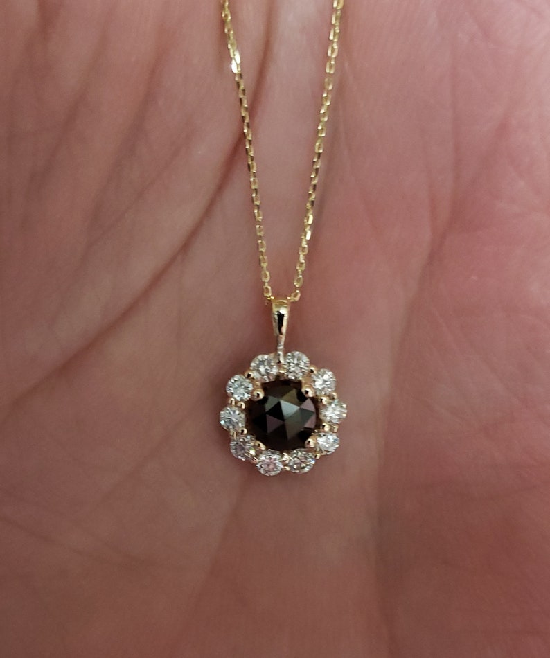 14Kt Gold 0.80 Ct Genuine Natural Black & White Diamond Halo Necklace