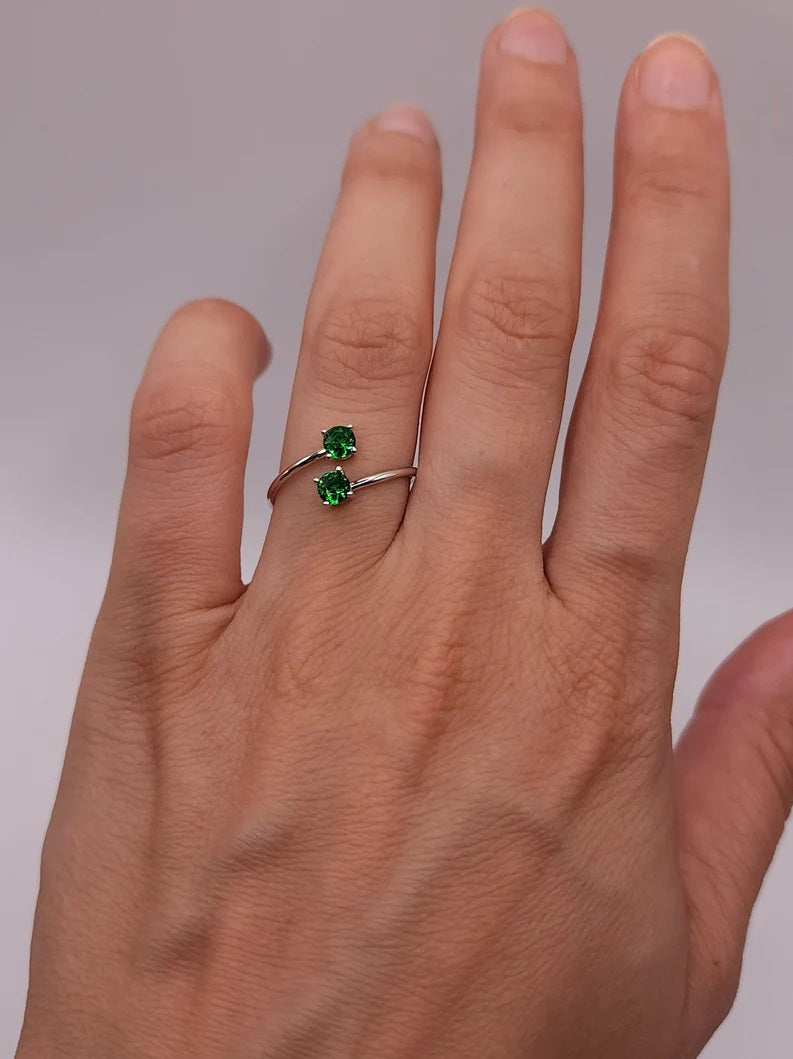 Amazon.com: 14k Real Solid Gold Emerald Ring | Green Emerald and Diamond  Ring | Bridal Gold Ring | Dainty Minimal Ring | Gift for Her | Luxury Gold  Ring : Handmade Products