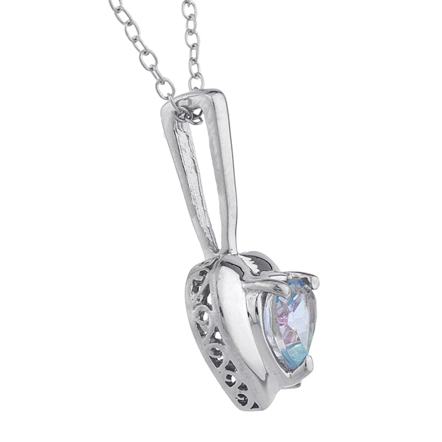 14Kt Gold Natural Blue Mystic Topaz & Diamond Heart Design Pendant Necklace