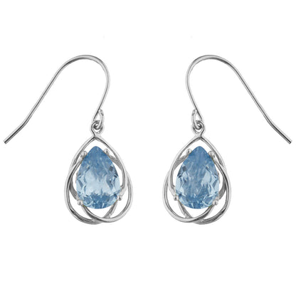 4 Ct Aquamarine Pear Teardrop Design Dangle Earrings .925 Sterling Silver