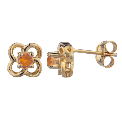 14Kt Gold Orange Citrine Love Knot Stud Earrings