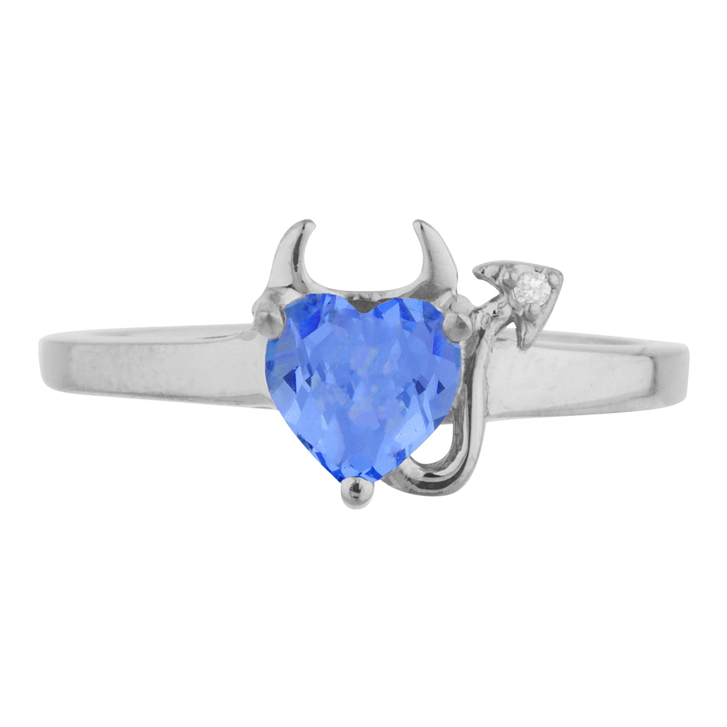 Tanzanite & Diamond Devil Heart Ring 14Kt Yellow Gold Rose Gold Silver