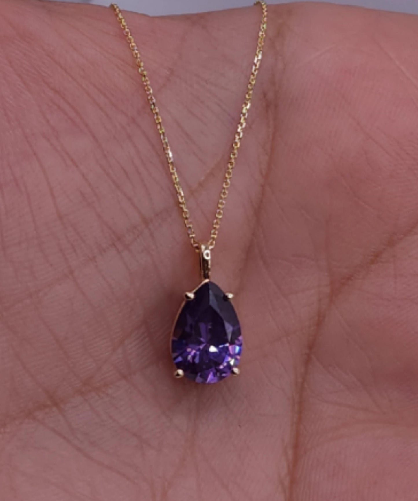 14Kt Gold Amethyst Teardrop Pendant Necklace