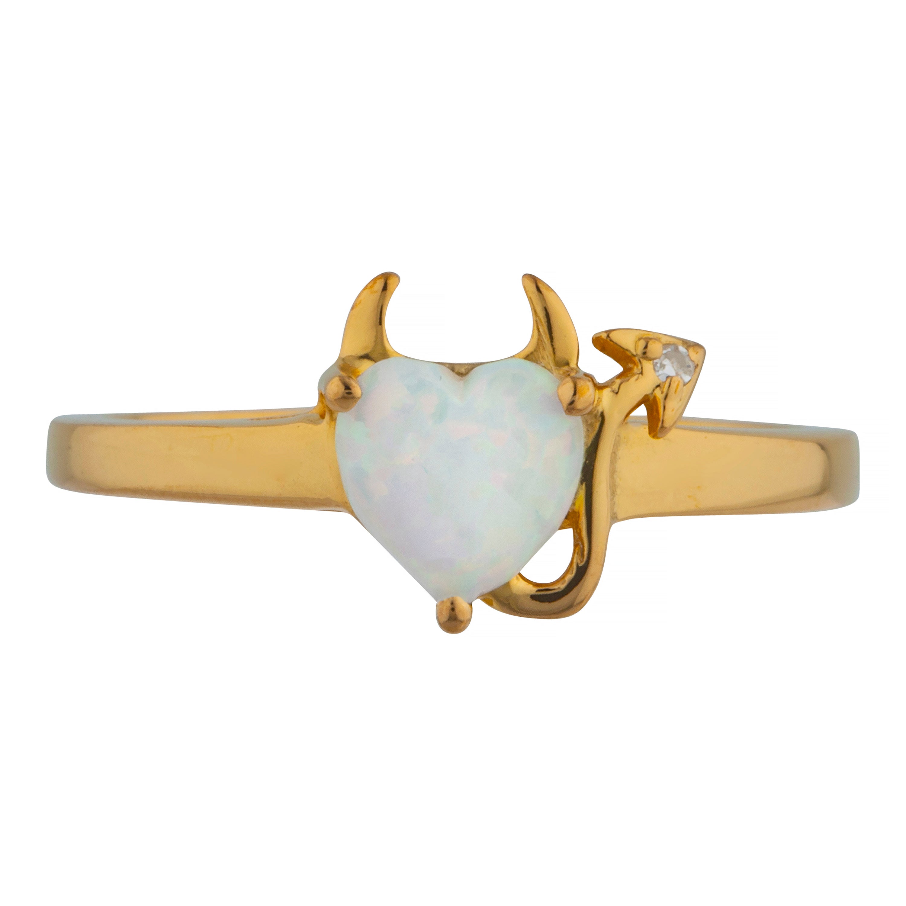 14Kt Gold Genuine Opal & Diamond Devil Heart Ring